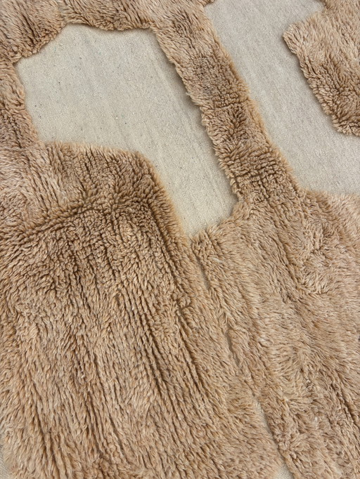Handmade Moroccan Mrirt Wool Rug 195x300 cm, Beige & Blush Abstract Geometric Design