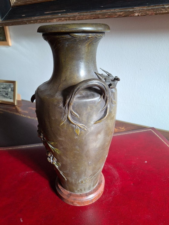 Image 1 of Pair of Art Nouveau spelter vases with triple patina, signed Louis and François Moreau