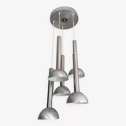 Vintage Chroom en Geborsteld Metalen Hanglamp Frankrijk 1970