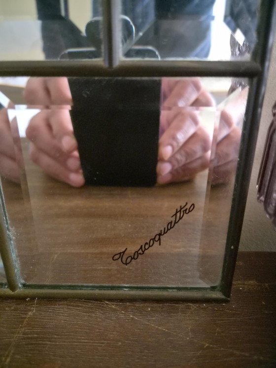 Prachtige Grote Italiaanse Halfronde Messing en Glazen Spiegel Toscoquattro – Brass (photo 5 of 5)
