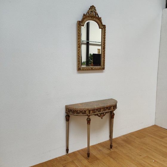 Image 1 of Mesa consola de pared, mesa auxiliar con tapa de mármol y espejo