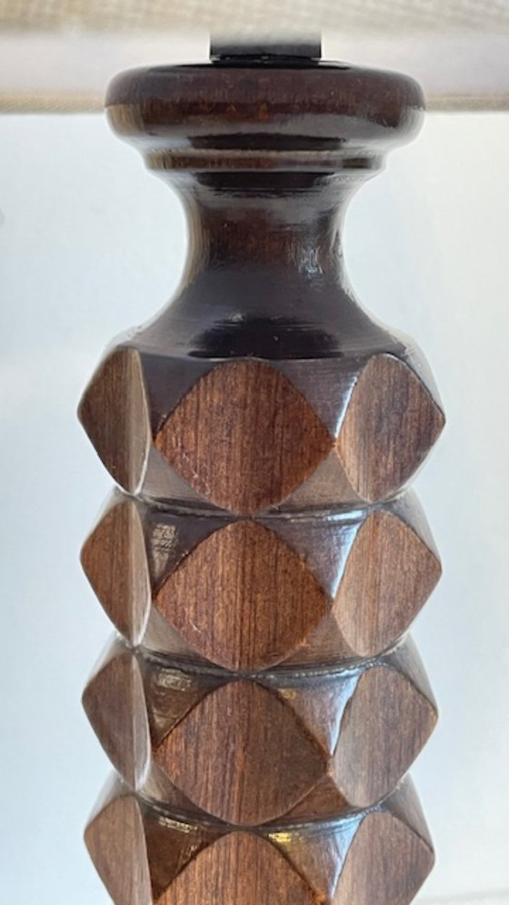 Image 1 of Vintage Geometric Wooden Lamp in the Style of Charles Dudouyt