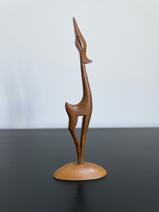 Mid - Century Modern Wooden Gazelle Sculpture - Abstract & Elegant