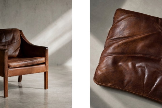 Vintage Mid-Century Deense moderne lounge lederen stoel & poef model 2207 door Børge Mogensen voor (photo 19 of 51)