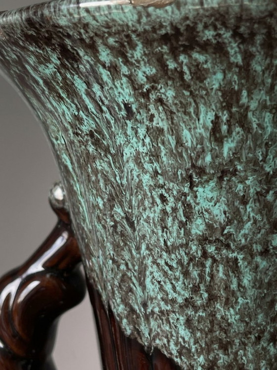 Large brown and turquoise enameled ceramic vase – ADP, Varages France - 27 cm (photo 9 of 10)