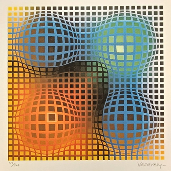 Image 1 of Lithografie van Victor Vasarely uit de jaren 70, gelimiteerde oplage en nummering.