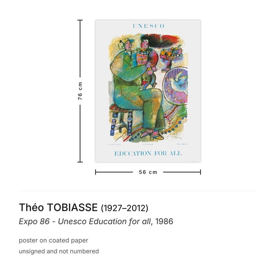 Image 1 of Théo TOBIASSE Expo - UNESCO-Poster „Bildung für alle“ 1986