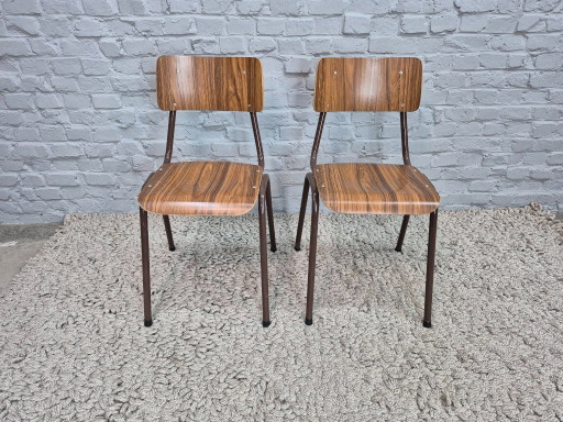 Set of 2 Vintage Design Kitchen Chairs with Faux Wood Formica and Brown Lacquered Frame, The Netherlands, (photo 2 of 7)