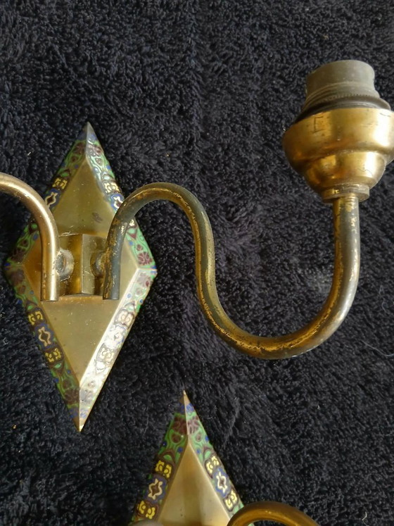 Image 1 of 3 Art Deco cloisonné enamel wall sconces