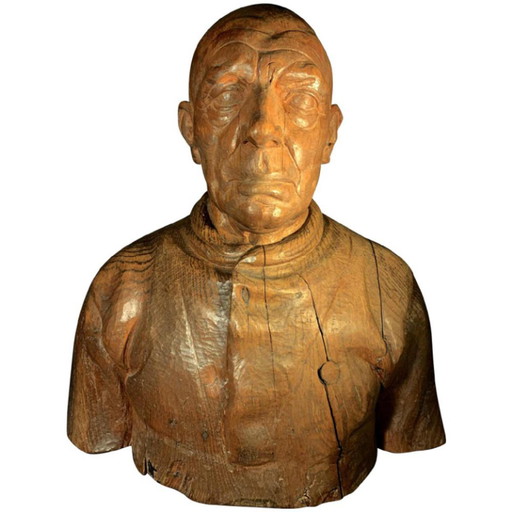Frans Claessens, Life-Size Bust of Pablo Picasso, Carved Wood, 1930s
