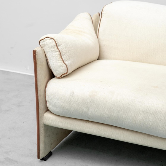 Divano vintage a 2 posti in tessuto beige e marrone, moderno anni '70 – Sofà (photo 2 of 11)