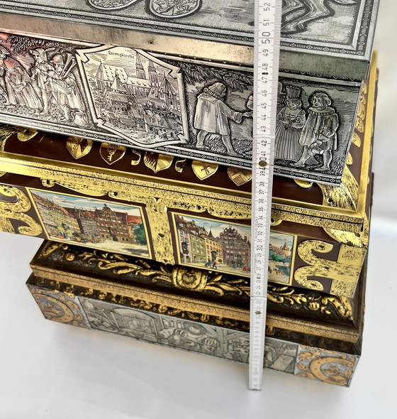 Image 1 of Juego de 6 latas de pan de jengibre nostálgicas – Lebkuchen Schmidt & Wicklein, Nuremberg, ca. 1950-1970