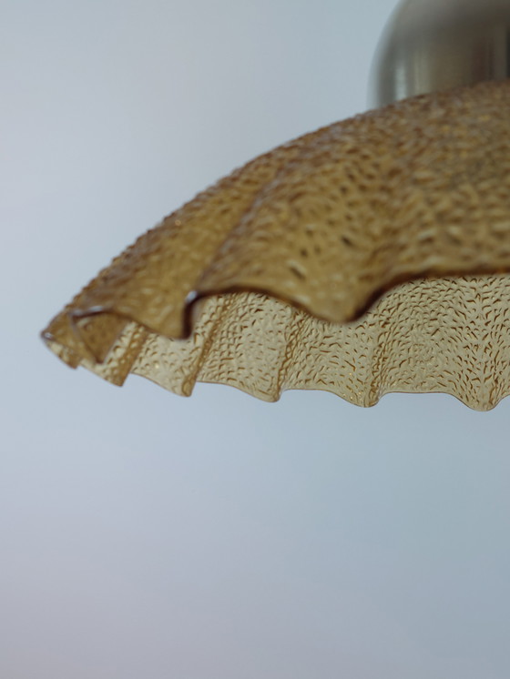 Image 1 of Lampada a sospensione vintage in vetro pressato, anni '80, in metallo