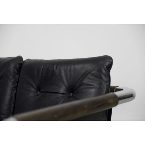 Image 1 of Vintage Brutalist Tubular Metal and Leather Bauhaus Minimalist Sofa 1950s