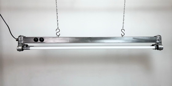 Image 1 of Industriële, gepolijste hanglamp met buisvormige armatuur, jaren 70