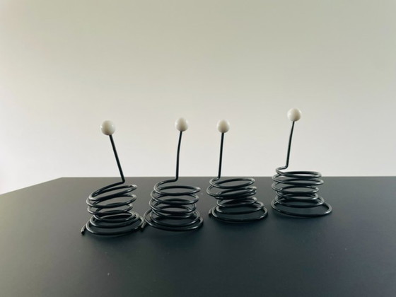 Image 1 of Set van 4 postmoderne retro design eierdopjes met handvat