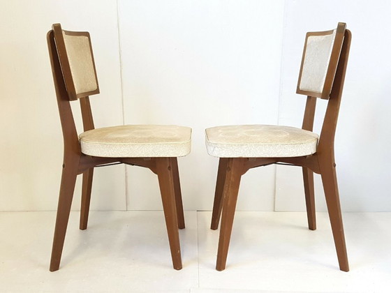 Image 1 of SUITE DE 3 CHAISES VINTAGE BOIS & SKAI 1950 VINTAGE 50S 50'S ANNEES 50