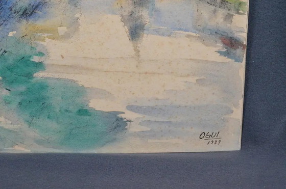 1929 Ogui Paisaje de Pueblo Modernista Europeo Acuarela y Gouache – Pinturas y dibujos, Paper (photo 4 of 10)