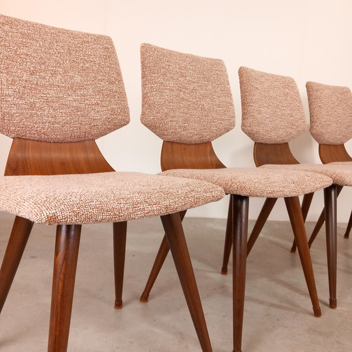 4x  Mid-Century eetkamerstoel nieuwe stoffering| Vintage design