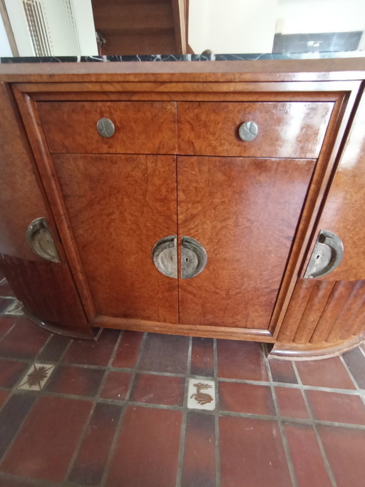 Autentica credenza Art Déco (anni '30) - Legno di radica e marmo nero – dressoirs, Marble, Metal