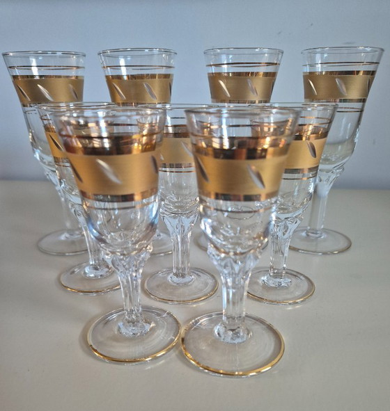 Image 1 of Magnifique ensemble de verres à porto/liqueur vintage à décor doré des années 1960