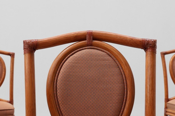 Image 1 of Set of 6 bamboo dining room chairs with geometric upholstery by Gasparucci, Italy 1980s