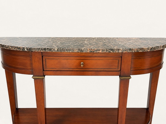 Console Demi-Lune Style Directoire/Louis XVI Revival en Bois Merisier et Marbre Veiné, 110 cm – Wood, Marble (photo 4 of 8)