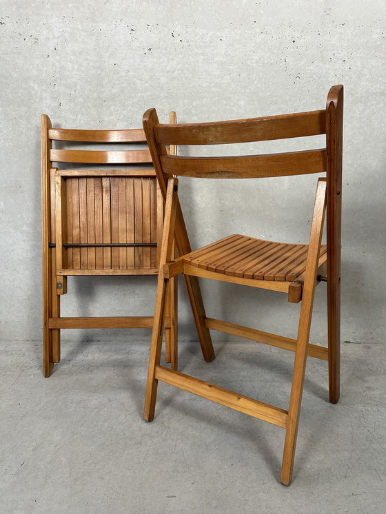 Image 1 of 2x vintage wooden folding chairs - beech
