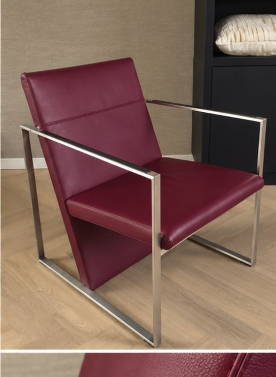 Poltrona Design Arco Spine – Pelle Rosso Bordeaux con Struttura Cromata – Poltrone, Cromo (photo 2 of 6)