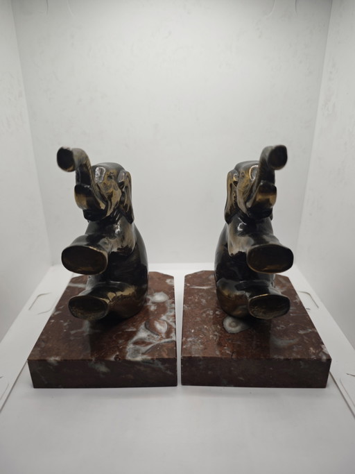Pair of Art Deco Elephants – beeldhouwkunst, Marble, Metal (photo 2 of 15)