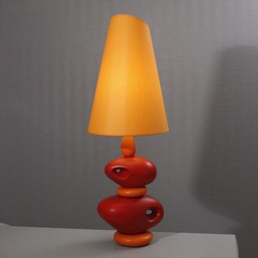 Louis Drimmer - Grande lampada a forma di ciottoli in ceramica arancione, design postmoderno, anni '80