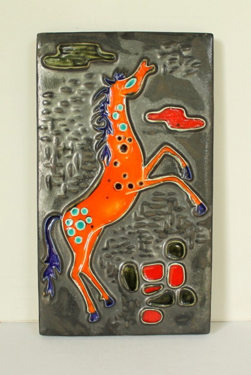Ruscha Keramik Wandpaneel – „Pferd“ (1960er/70er Jahre) – wanddecoratie, Ceramic