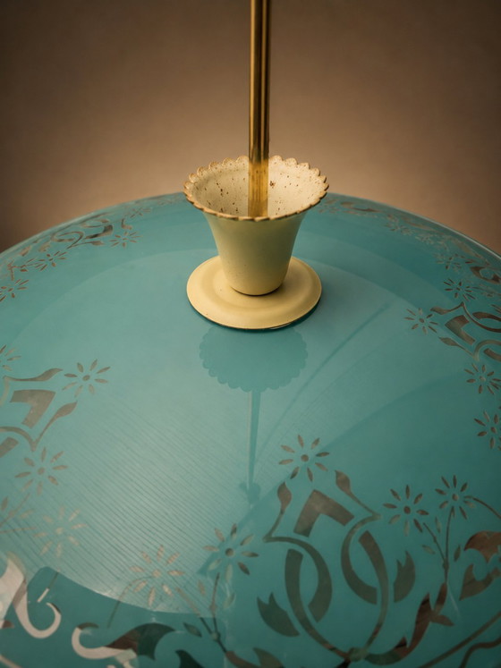 Image 1 of Italian pendant lamp in turquoise - Pietro Chiesa for Fontana Arte