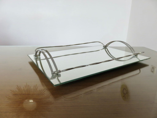 Antique French chrome-plated brass mirror tray, Art Deco style, 1920s-30s