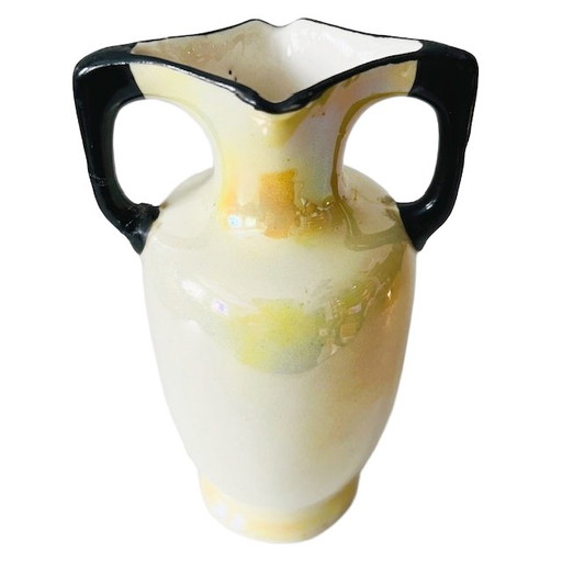 Jarrón de cerámica Art Nouveau amarillo y negro checo, años 20