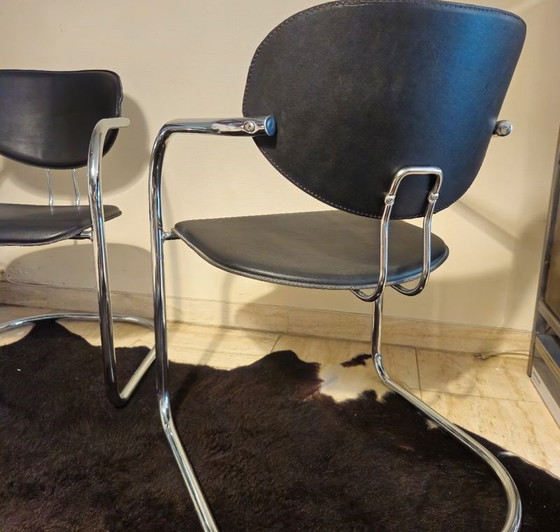 Image 1 of Effezeta Chairs, Tubular Chrome Frame And Black Skai, Made In Italy