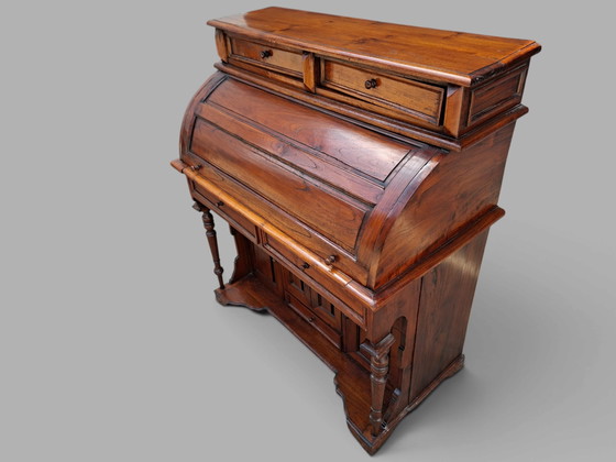 Scrivania a cilindro antica, scrivania a rullo, secretaire in legno di mogano, dimensioni: 102x45cm e 117cm (photo 3 of 5)