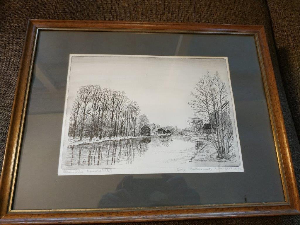 Hans Willi Koch, 1976, Etching of a German river landscape somewhere on ...