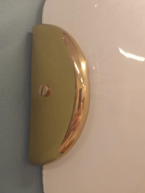 Image 1 of Vintage Murano Wandlamp Plafondlamp Plafonnière Messing Glas