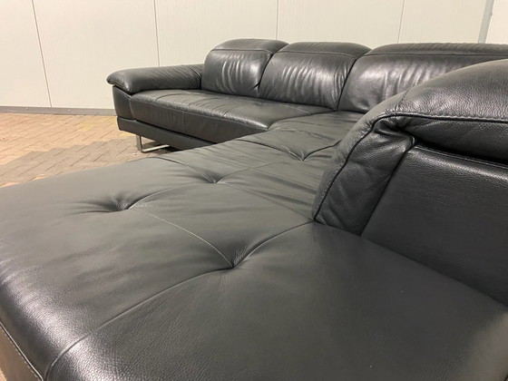 Image 1 of Natuzzi Ecksofa aus schwarzem anthrazitfarbenem Leder – Premium-Komfort – Kostenlose Lieferung
