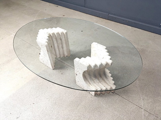 Image 1 of Vintage travertine coffee table Italy , 1970s