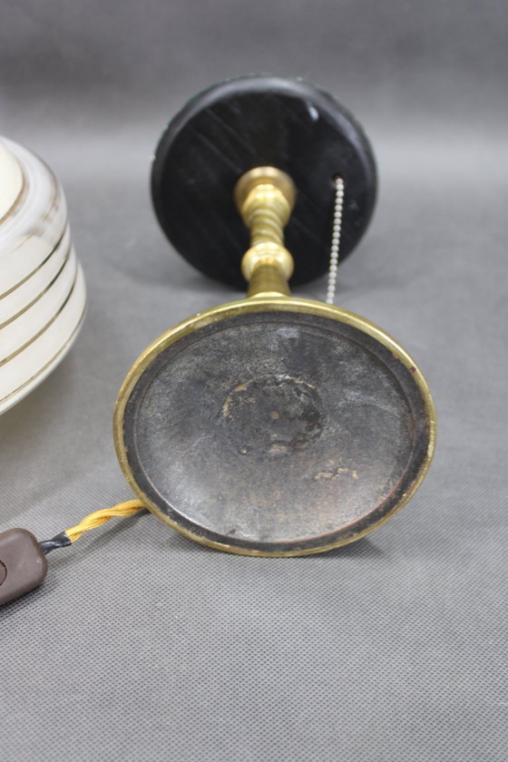 Image 1 of 1940s Restored Brass Table Lamp with Glass Shade