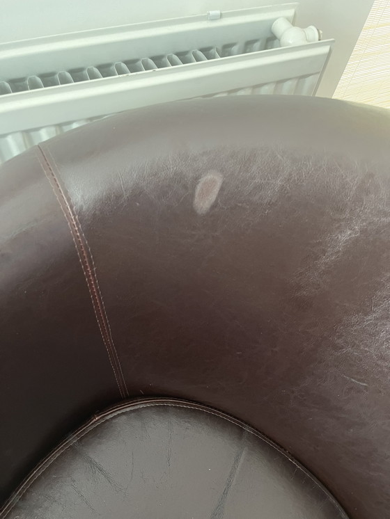 Image 1 of Bruin Leren Club Loungestoel - Chesterfield