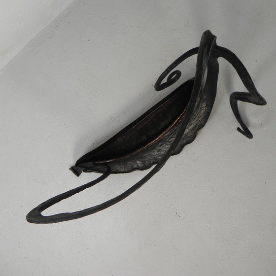 Image 1 of Art Nouveau paraplustandaard in staal en koper, handgesmeed, jaren 20