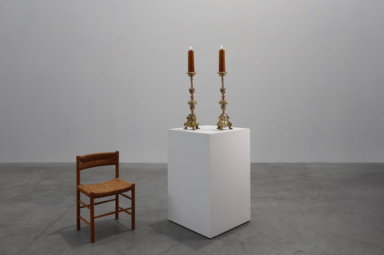 Image 1 of Paar grote antieke gedecoreerde bronzen kerkkandelaars, Frankrijk ca. 1900