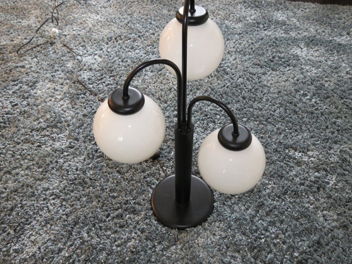 lampada da tavolo retrò bianca e nera con 3 sfere di vetro