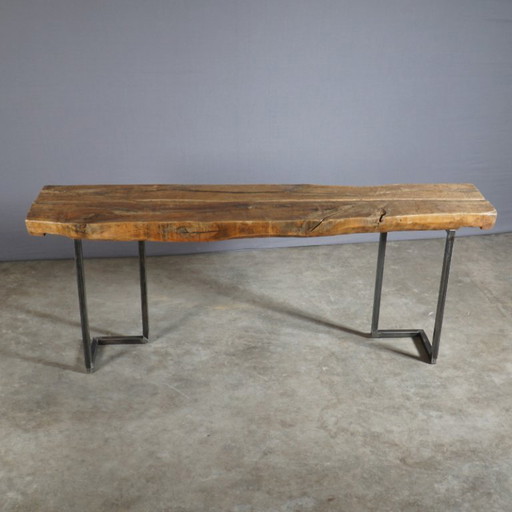 Vintage side table - oak beams - metal base