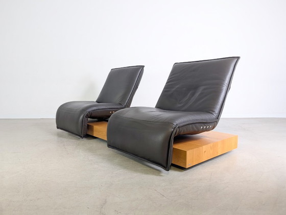 Image 1 of Divano Koinor Free Motion Edit Design Divano in pelle marrone con travi in ​​rovere