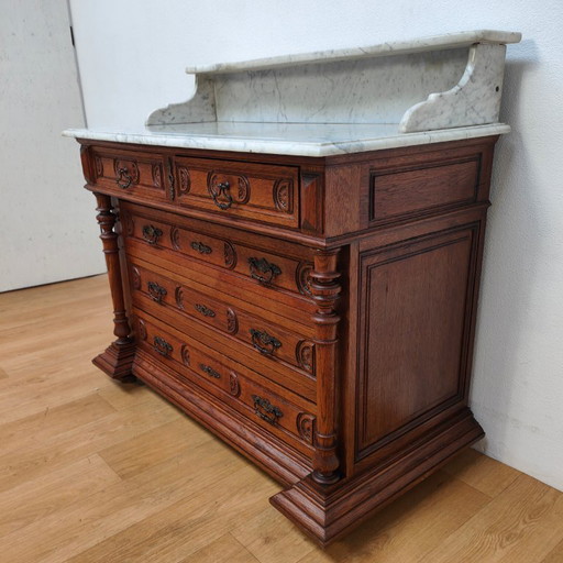 Vintage antiek commode dressoir ladekast badkamermeubel met marmer blad