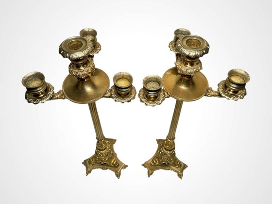 Paar Empire-Kandelaber aus vergoldeter Bronze – Antikes französisches Set aus vierflammigen Kerzenleuchtern (photo 7 of 10)